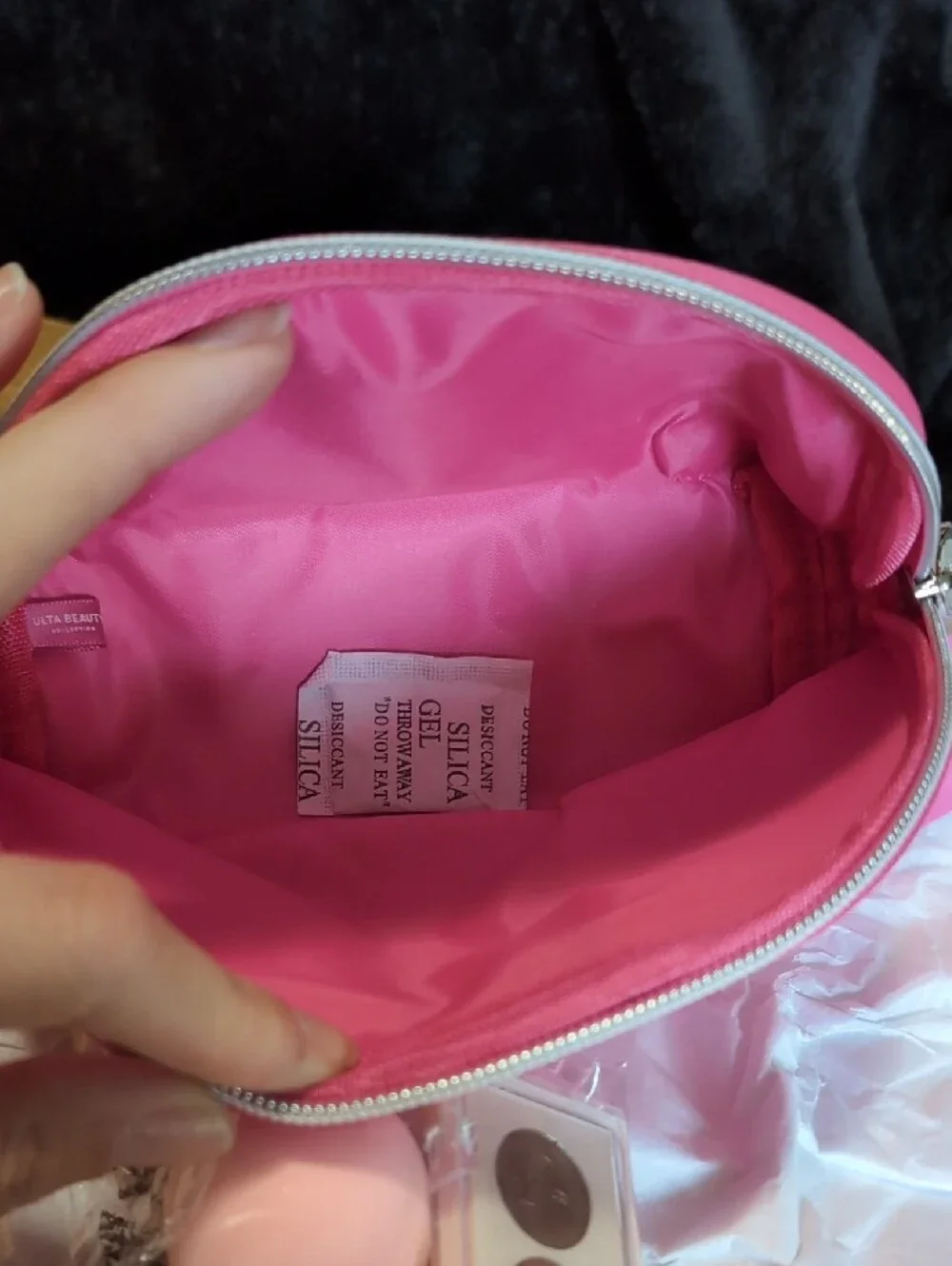 Ulta Beauty Pink Satin Makeup Pouch with Pink Cosmetic Tools